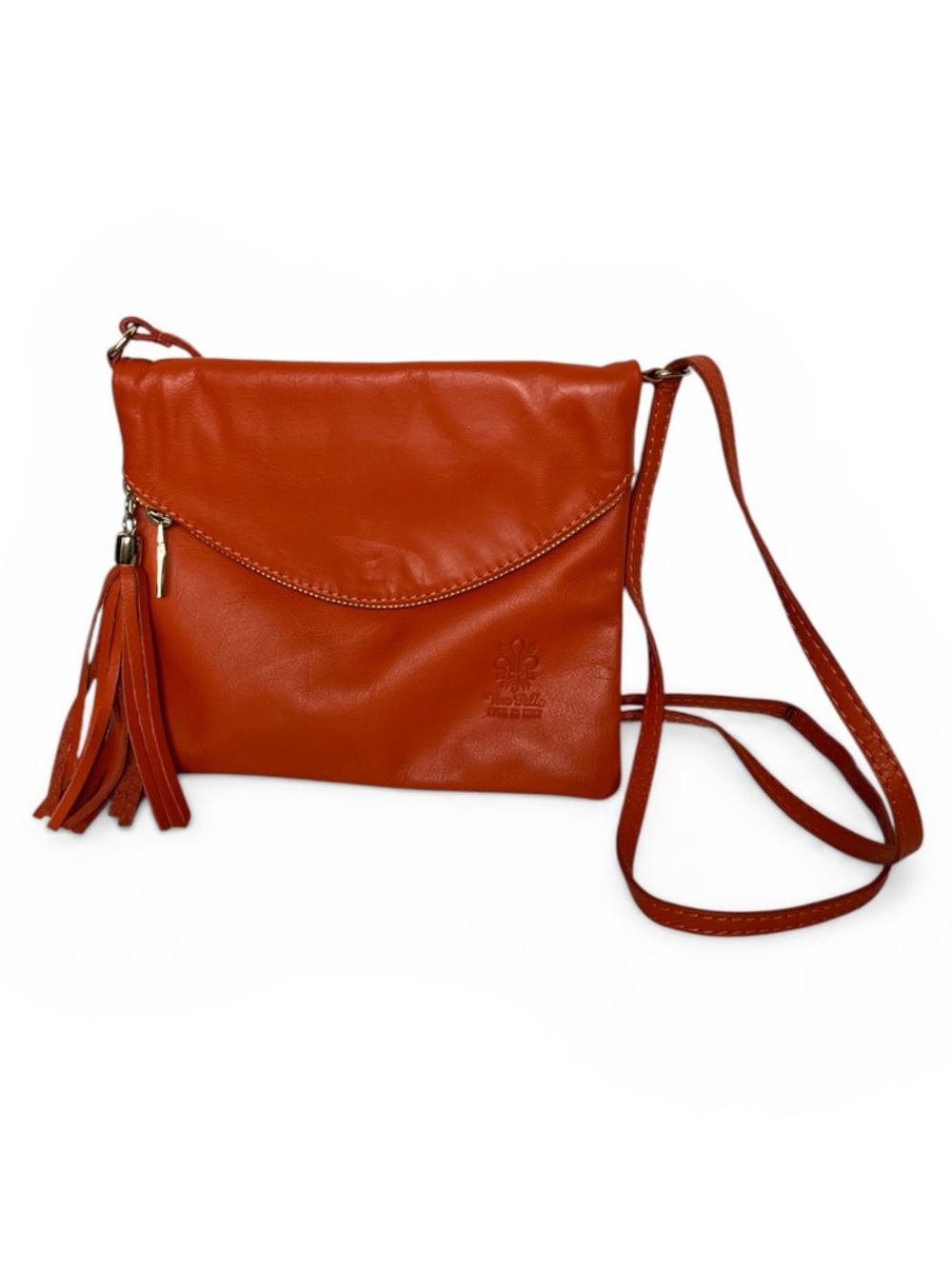 Vera Pelle Orange Italian Leather Crossbody Bag small